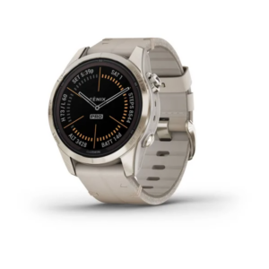 Garmin Fenix  7S Pro - Sapphire Solar Edition- Soft Gold Ss With Limestone Leather Band (Includes Tundra Silicone Watch Band)