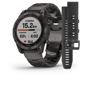Garmin Fenix 7 - Sapphire Solar Edition, Carbon Grey Dlc Titanium With Carbon Grey Dlc Vented Titanium Band And Black Silicone Band